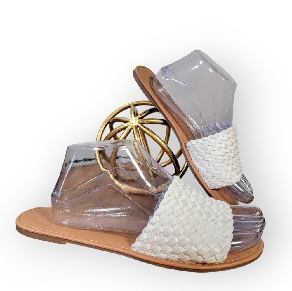 Shein White Woven Slip on Sandals Size 7.5